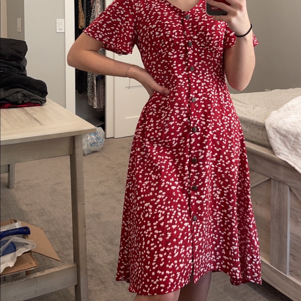 red floral dress